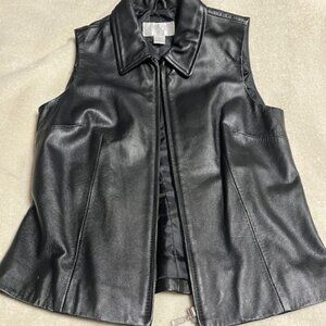 Casual Corner Annex Petite Black Soft Leather Collared Full-Zip Vest Small